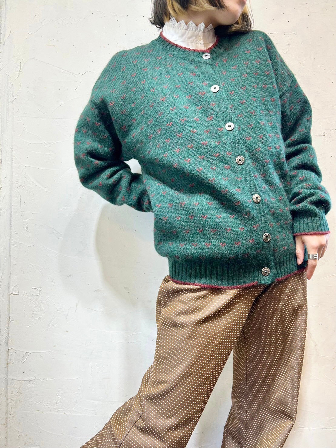 Vintage Hand Knit Cardigan 〜Wool Rich〜 [L25680]