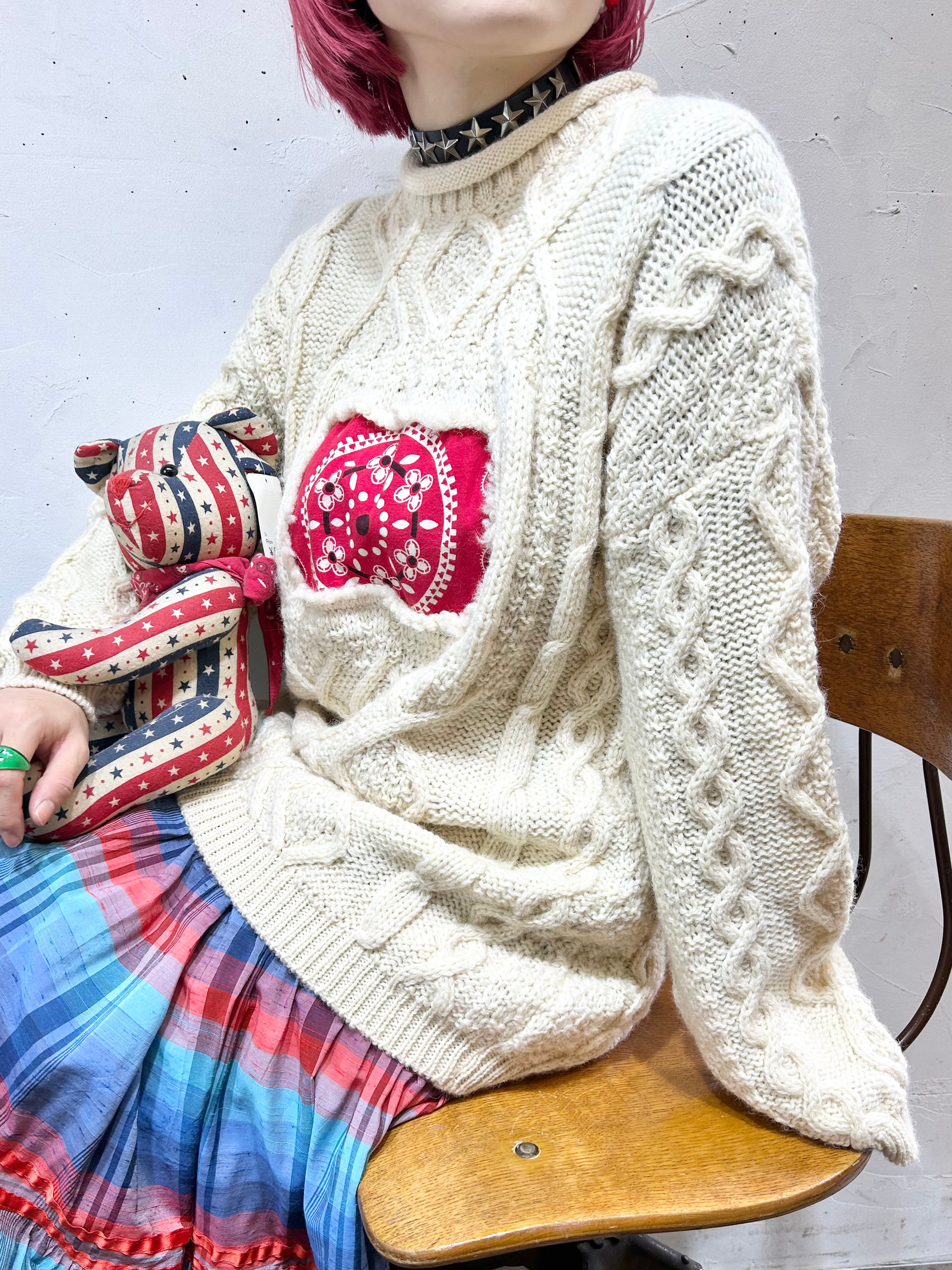 Vintage Bandanna Patch Aran Knit Sweater 〜Amy Nina 〜 [K25638