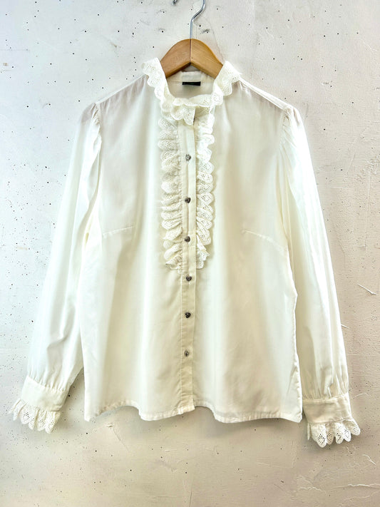 Vintage White Frill  Blouse [H30965]
