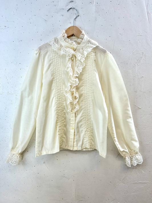 Vintage White Blouse MADE IN USA [I30183]