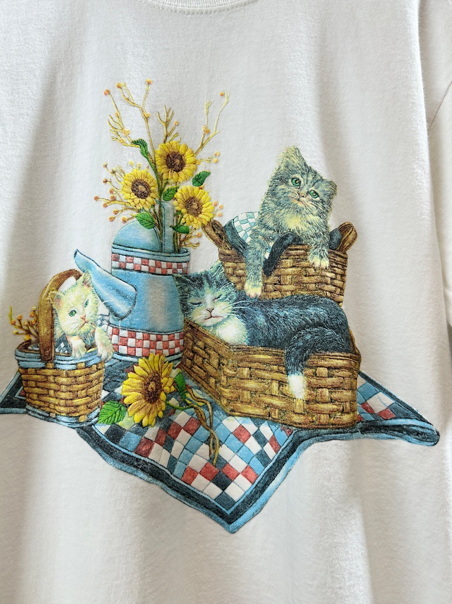 Vintage T SHIRT Cat and Sunflower [H30827]