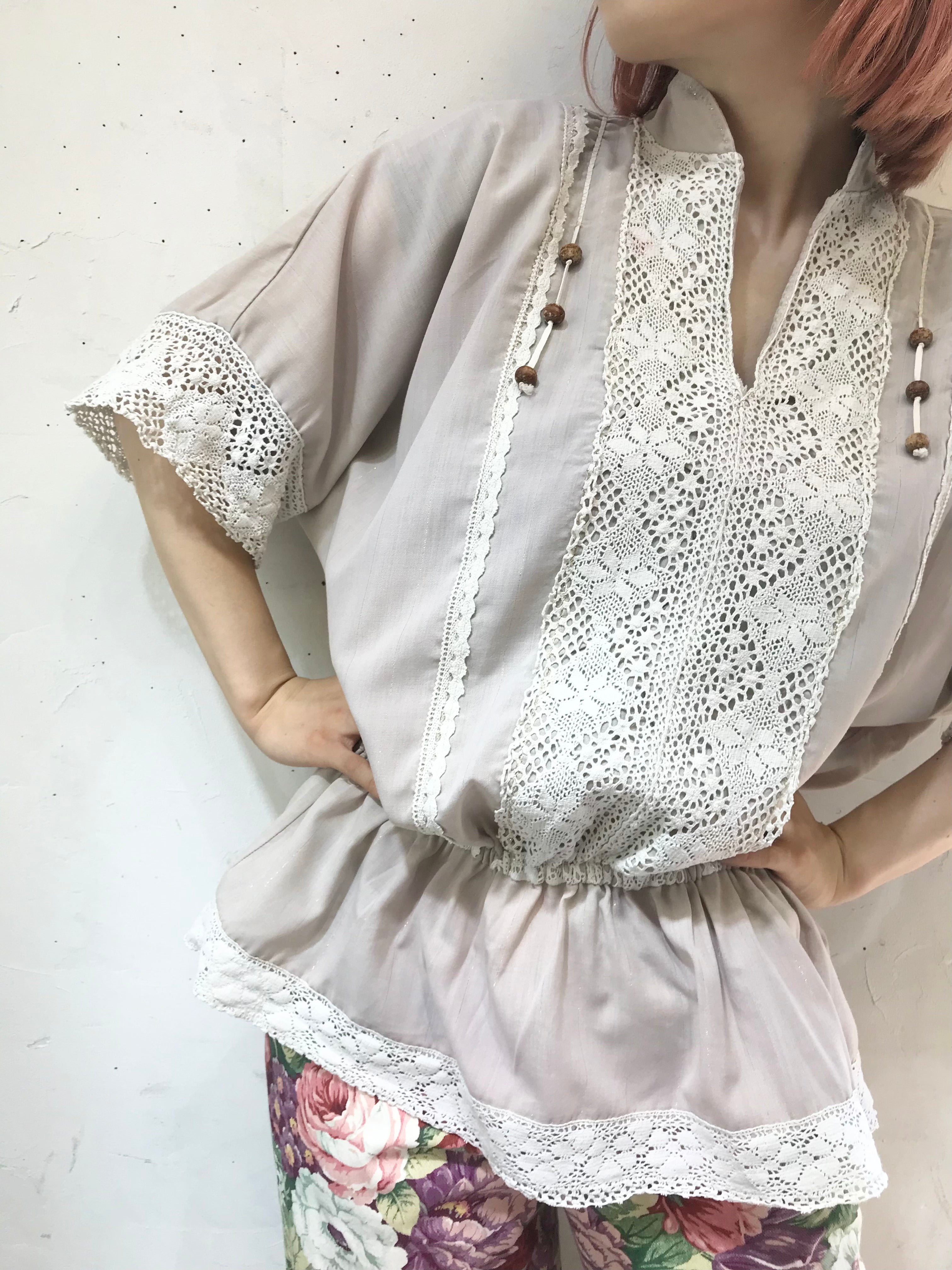 Vintage Crochet Lace Blouse 〜MADE IN ITALY〜[G24622]