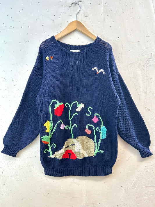 Vintage Cotton Hand Knit Sweater [J30667]