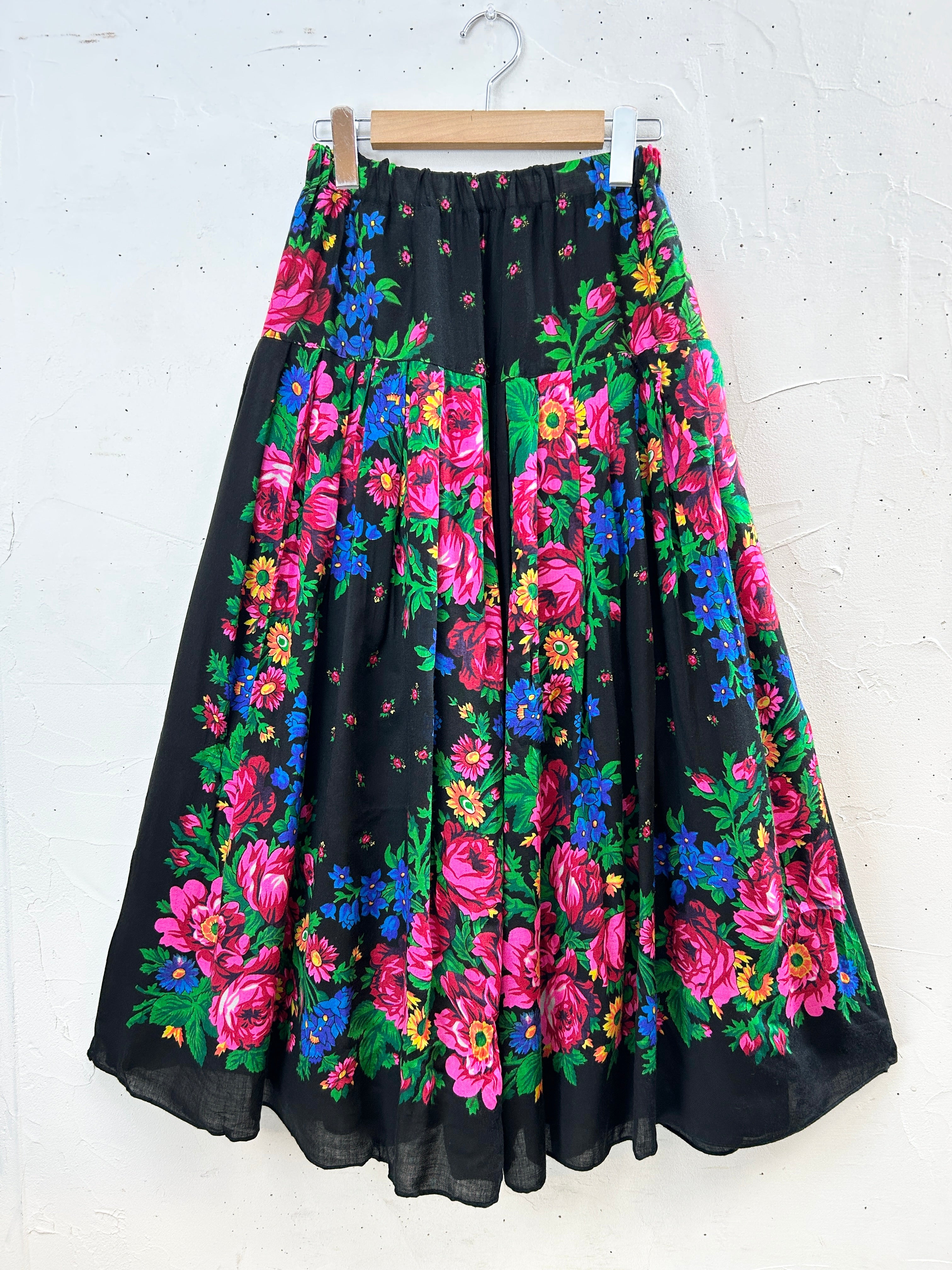 スカート OHOTORO Floral Skirt もか様専用】OHOTORO Floral Flared Skirt black - メルカリ