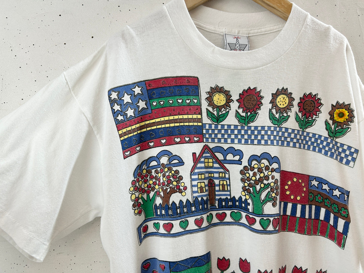 Vintage T SHIRT Flower×USA Flag[H30831]