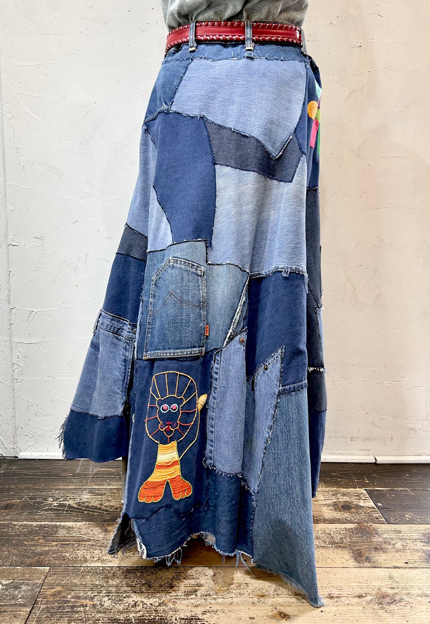 '70s Vintage Crazy Denim Patchwork Skirt [H24763]