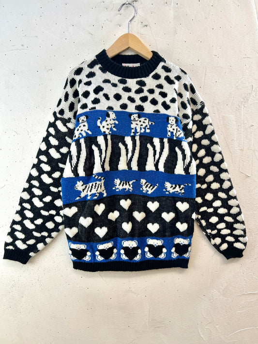 ’80s Vintage Fancy Knit Sweater MADE IN USA［J30668]