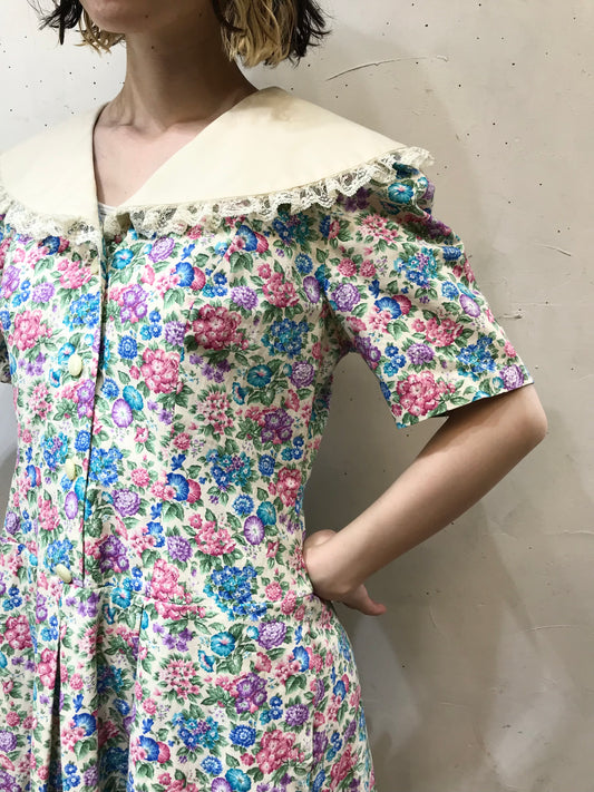 Vintage Big Collar Flower Dress [G24503]