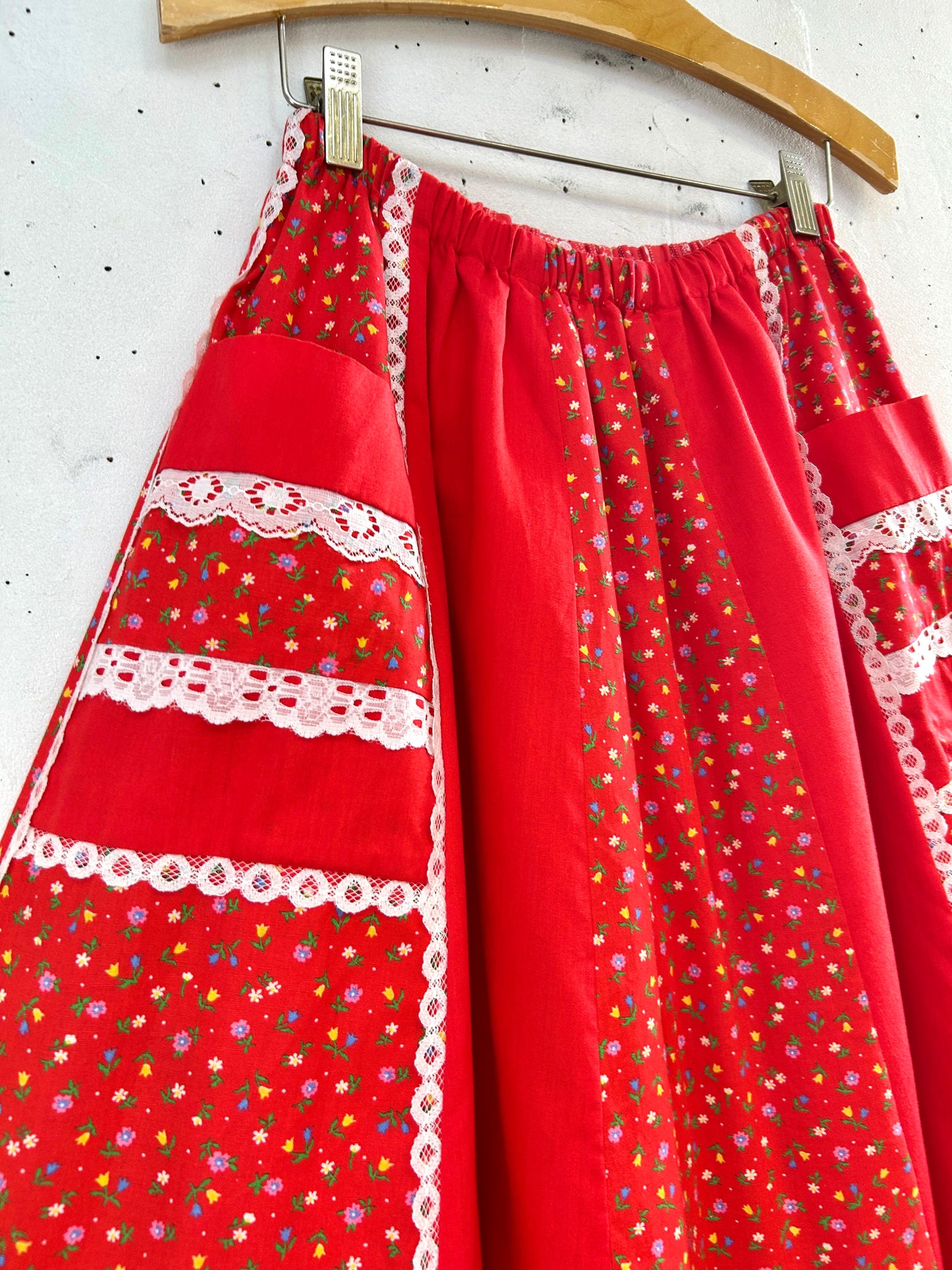 ’70s Vintage Reversible Patchwork Skirt 〜carefree fashions〜MADE IN USA[H33528]