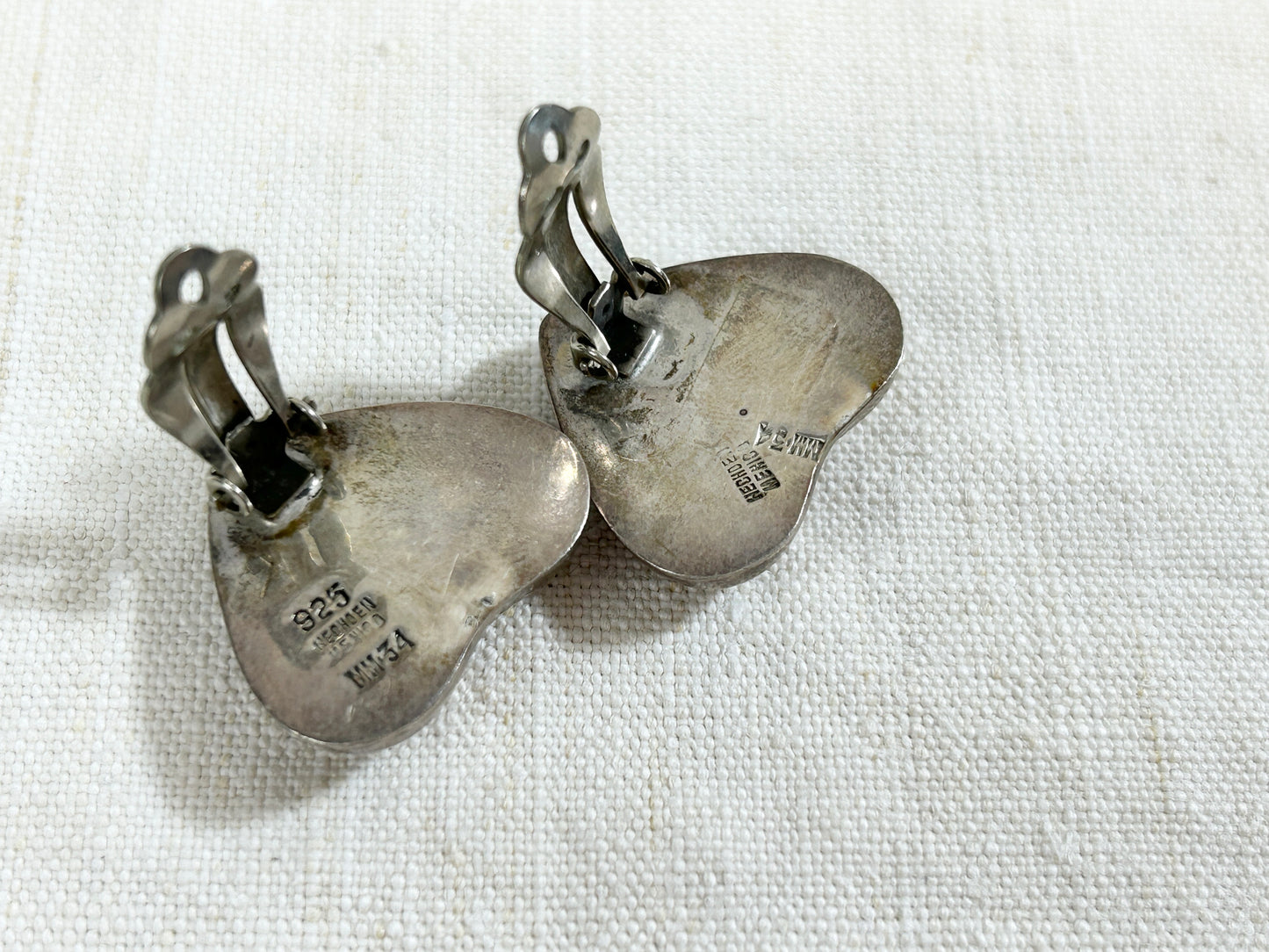 Vintage 925 Silver Heart Earrings (M) MADE IN MEXICO [I30263］