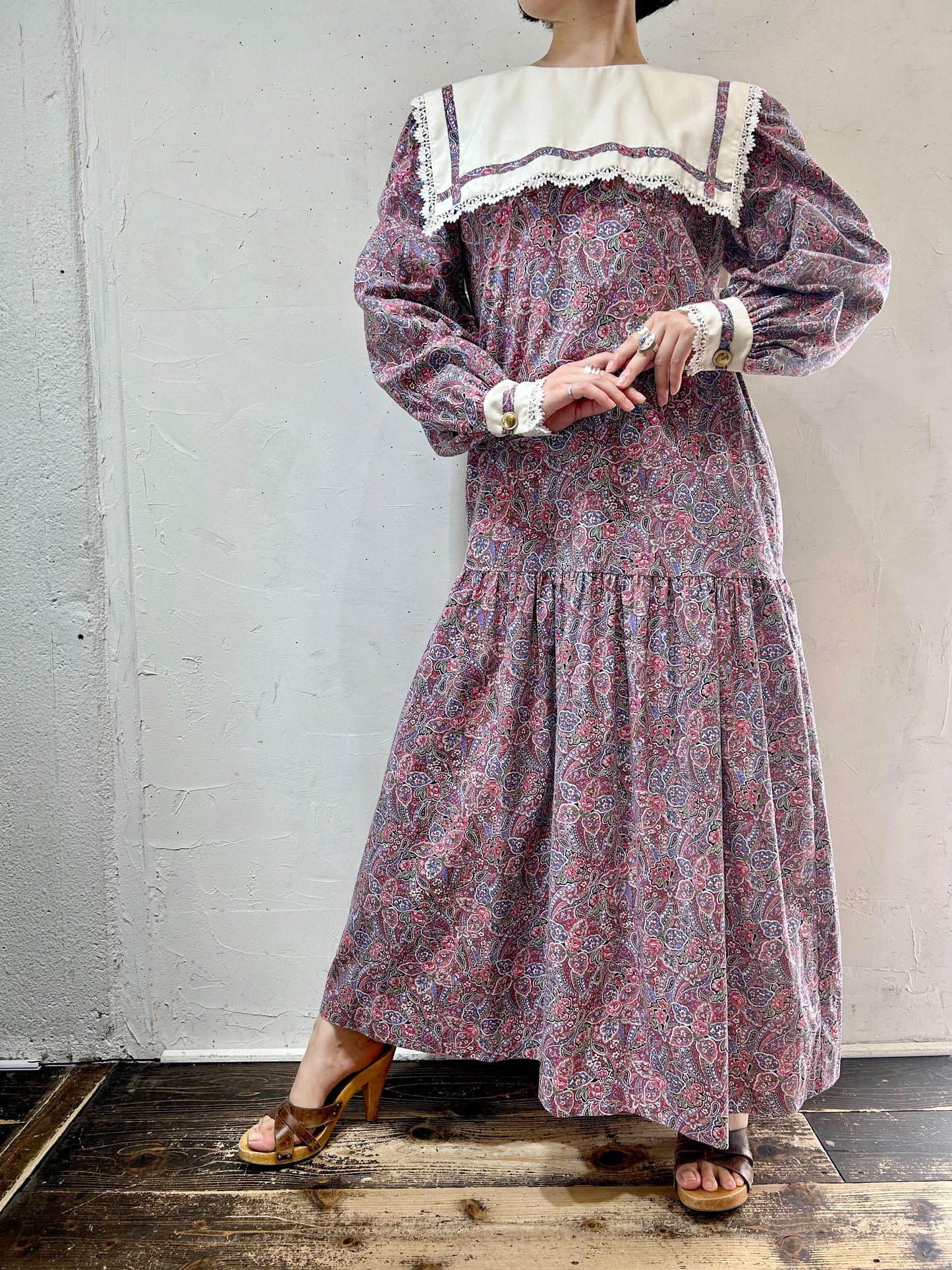 Vintage Big Collar Cotton Dress [H24781]