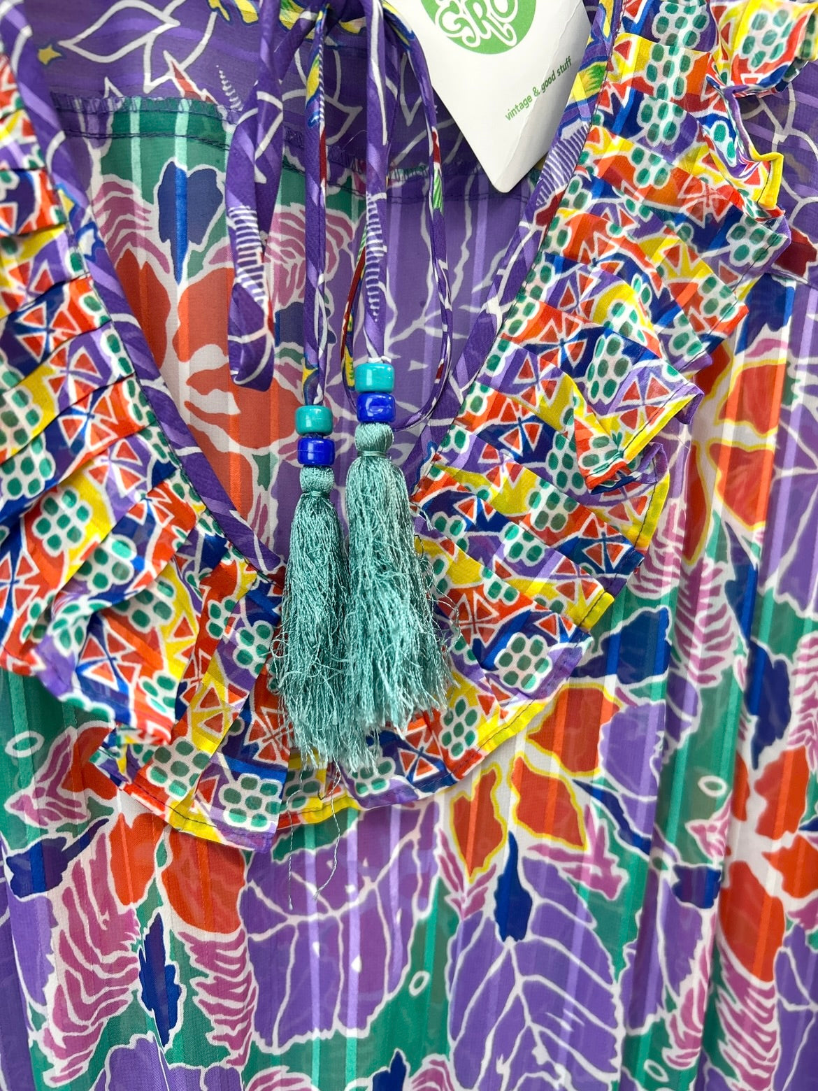 ’80s Vintage Ruffle Dress 〜 Mosaic〜 [D32042]