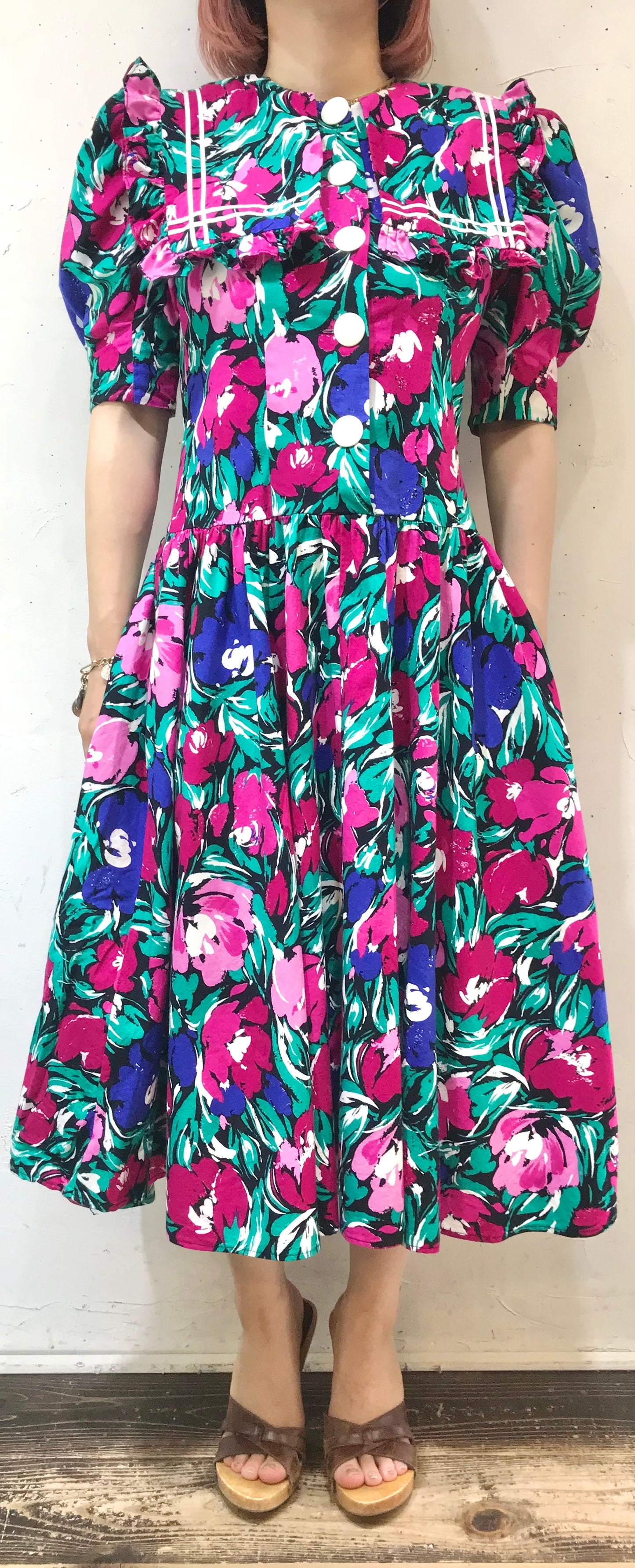 '80s Vintage Flower & Ribbon Dress [G24543]