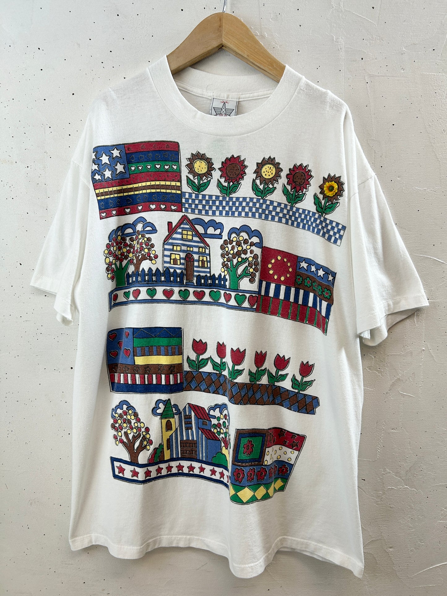 Vintage T SHIRT Flower×USA Flag[H30831]