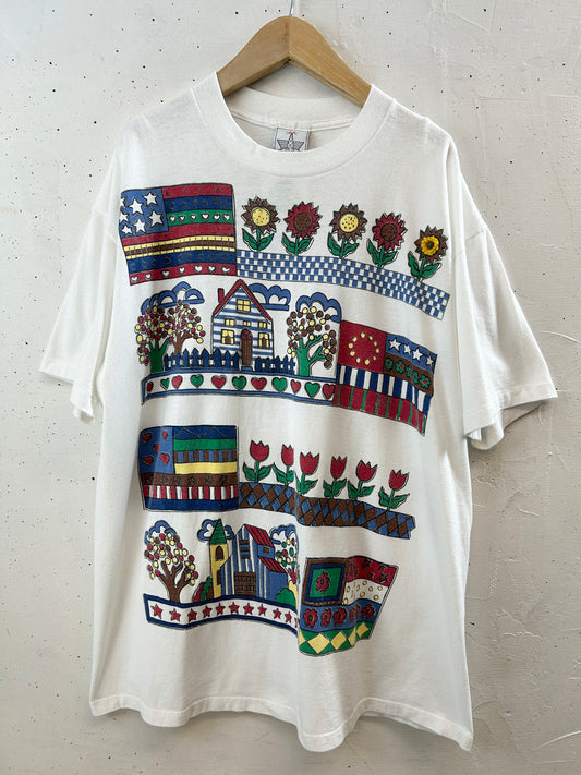 Vintage T SHIRT Flower×USA Flag[H30831]