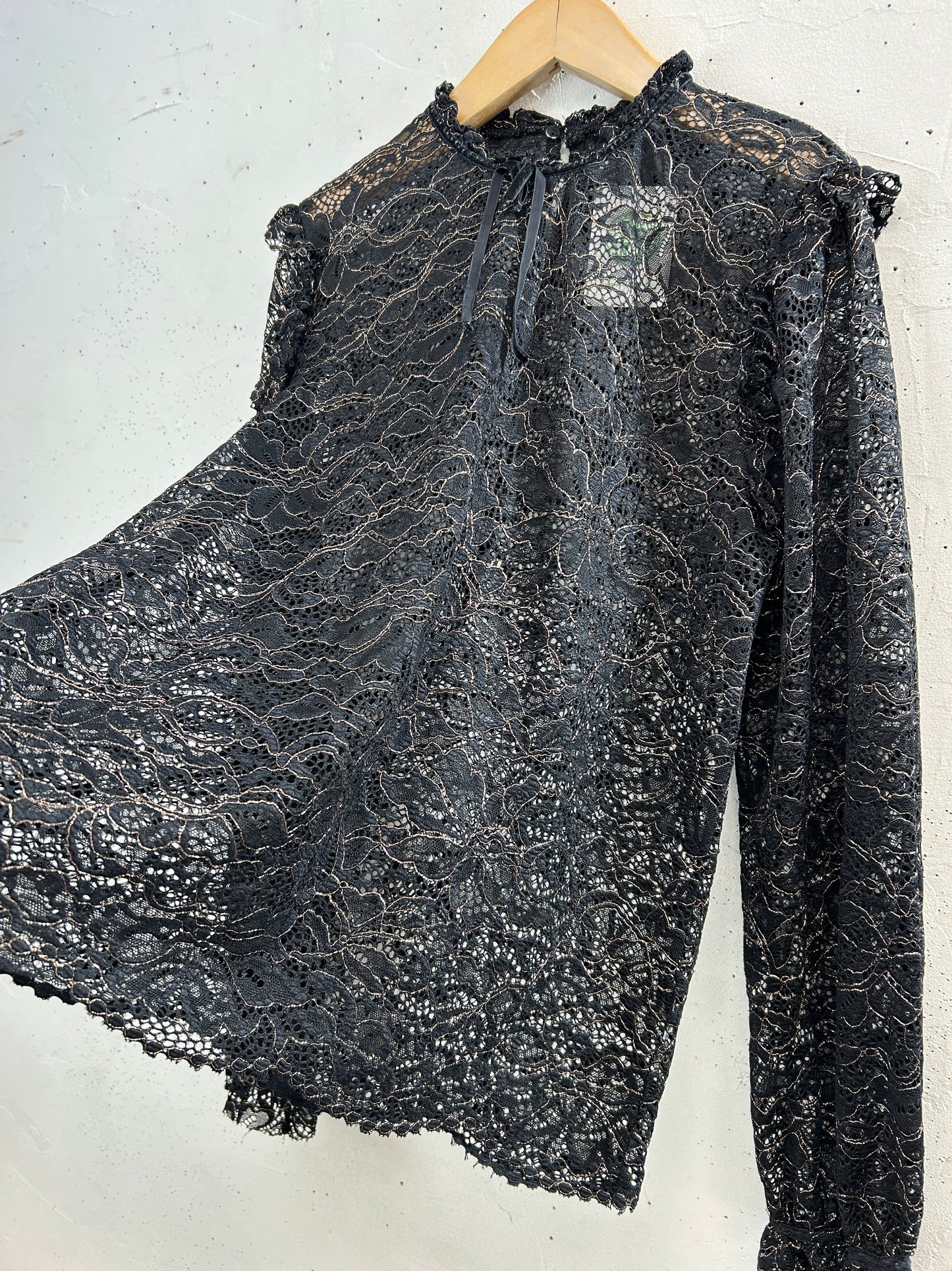 Vintage Black Lace Blouse [E32476]