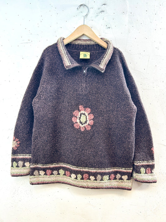 Vintage Hand Knit "PACHAMAMA" Made in ECUADOR [J30521]
