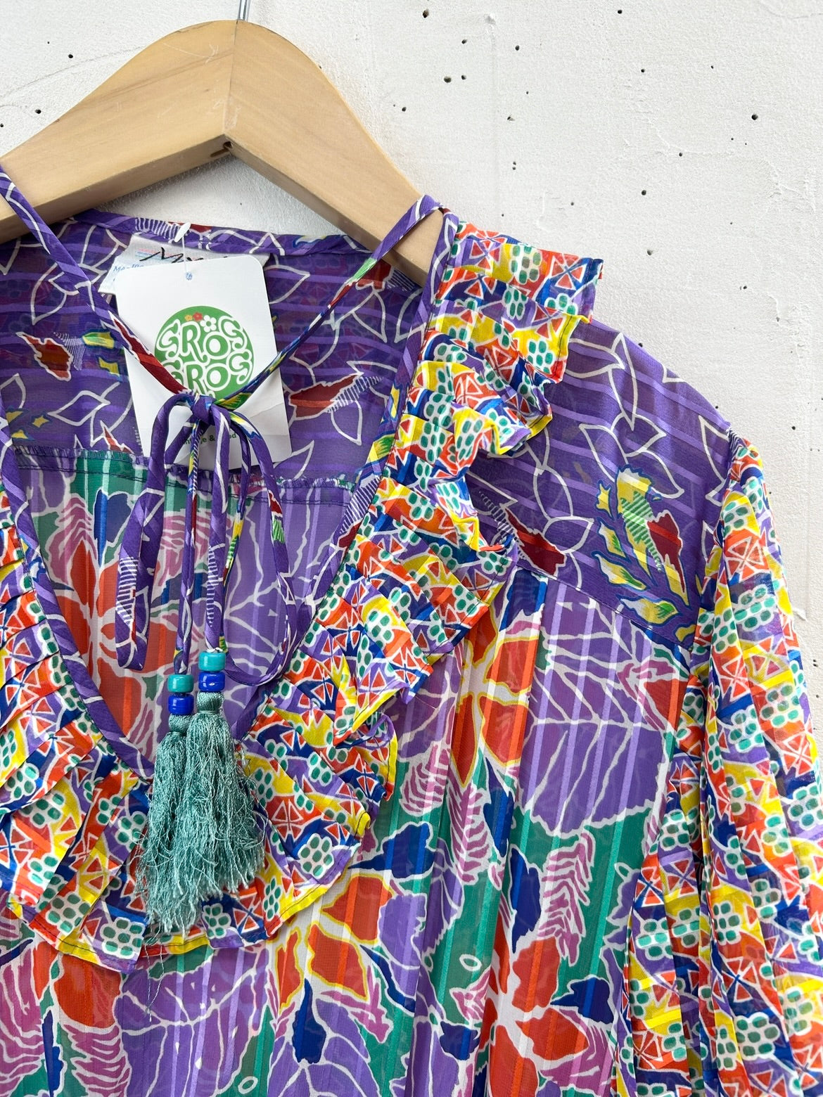 ’80s Vintage Ruffle Dress 〜 Mosaic〜 [D32042]
