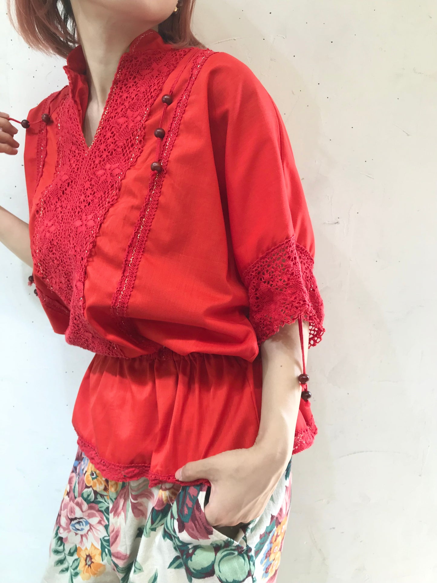 Vintage Crochet Lace Blouse 〜MADE IN ITALY〜[G24621]