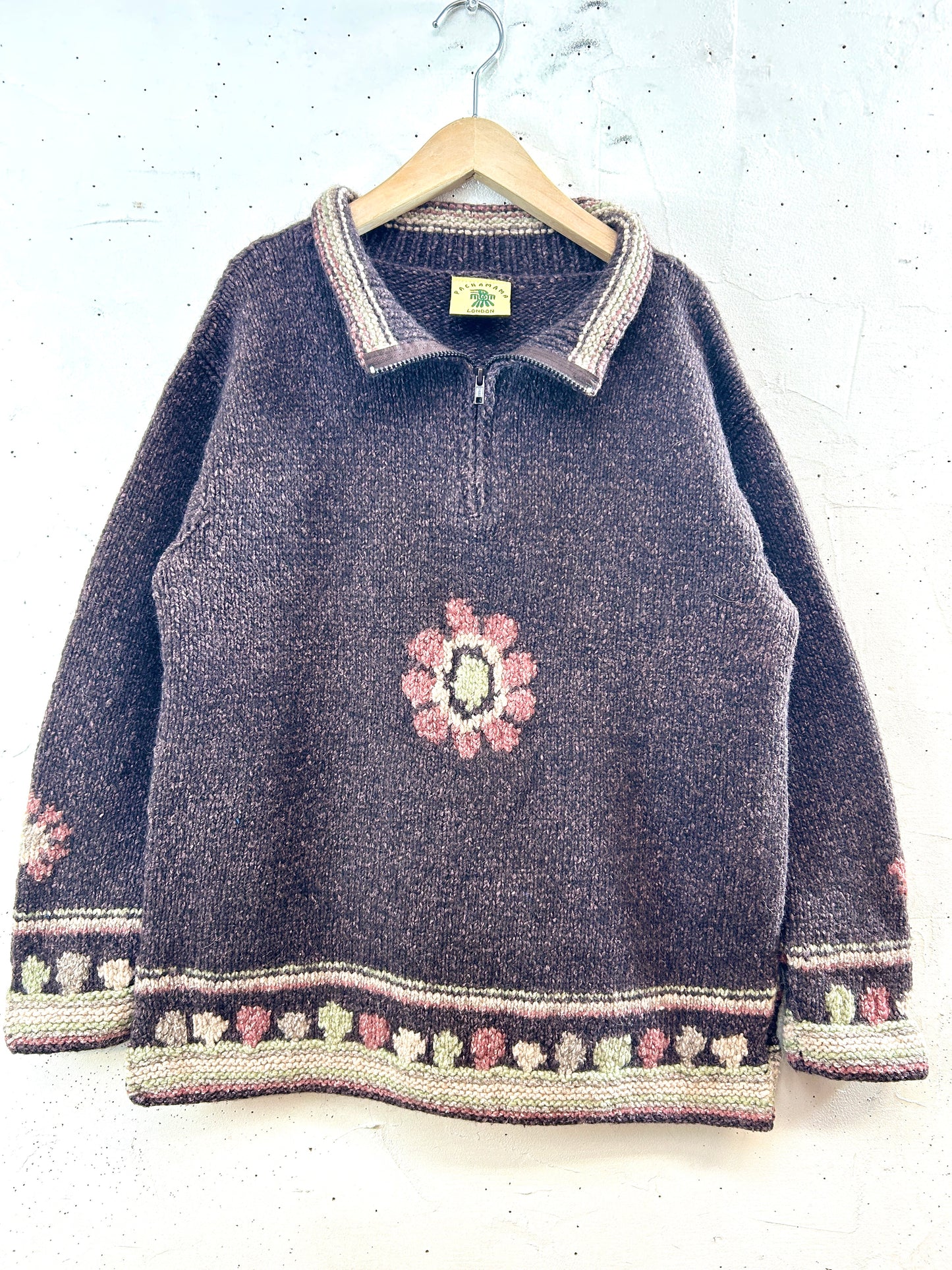 Vintage Hand Knit "PACHAMAMA" Made in ECUADOR [J30521]