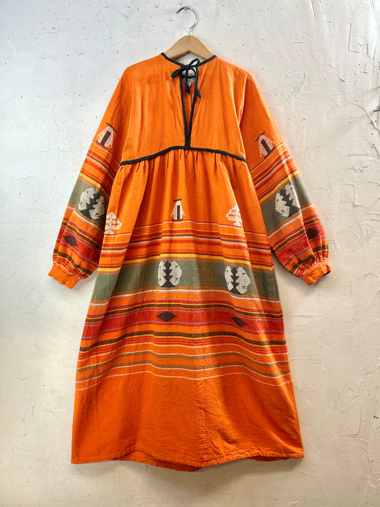 '70s Vintage Indian Cotton Dress MADE IN INDIA [H30978]