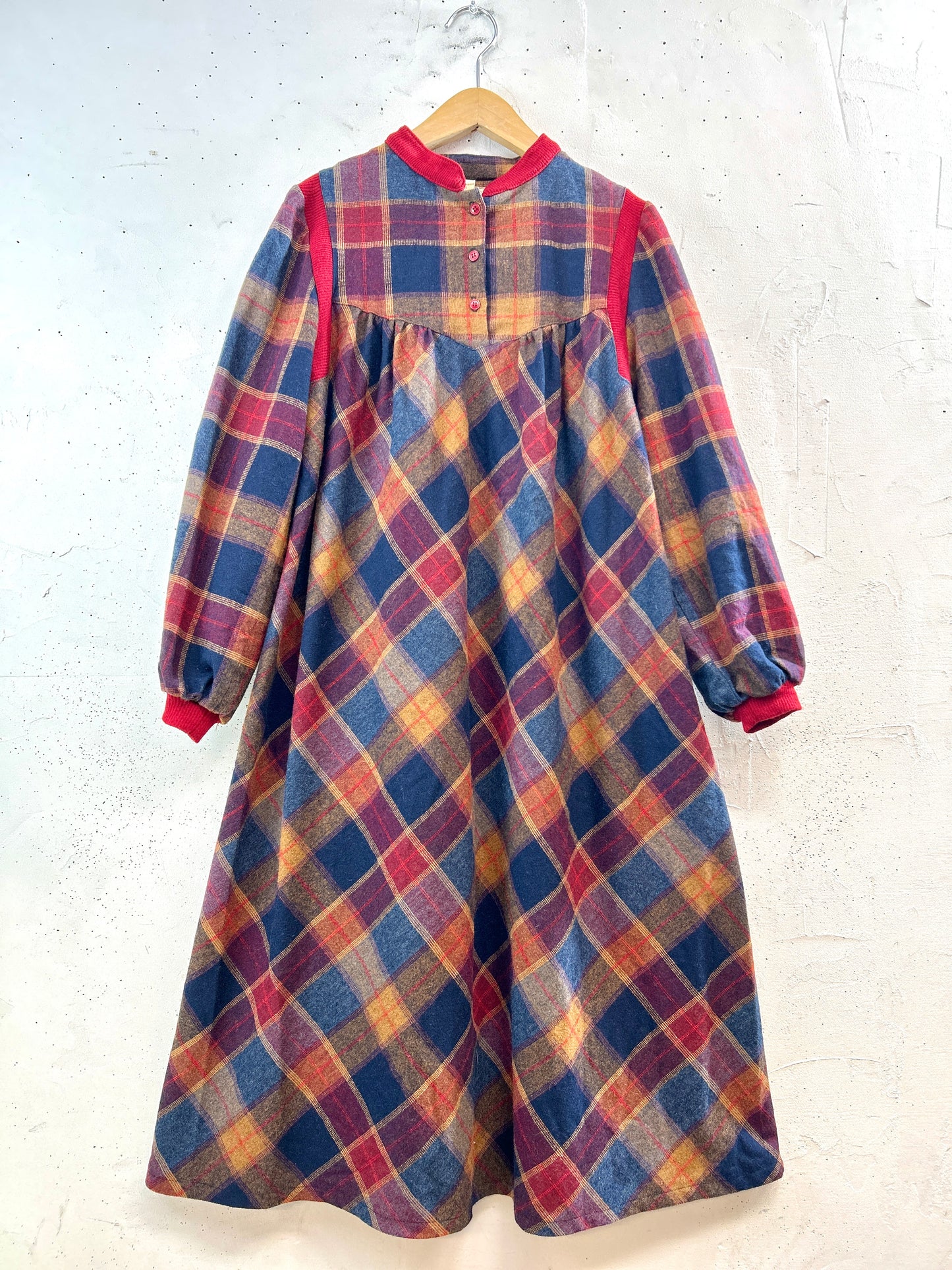 Vintage Plaid Dress MADE IN FRANCE  [L31150]