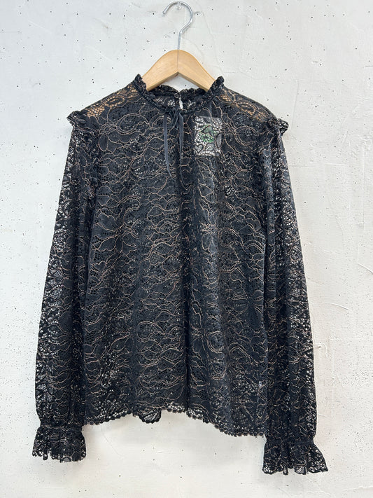 Vintage Black Lace Blouse [E32476]