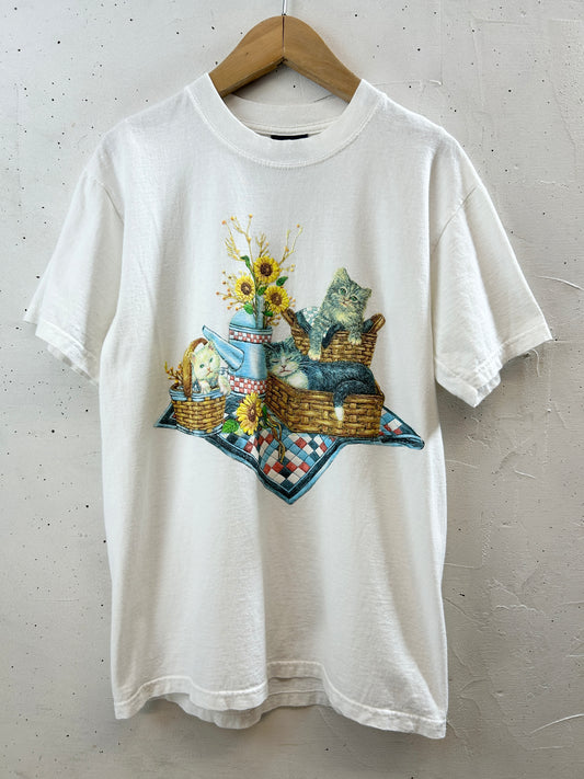 Vintage T SHIRT Cat and Sunflower [H30827]
