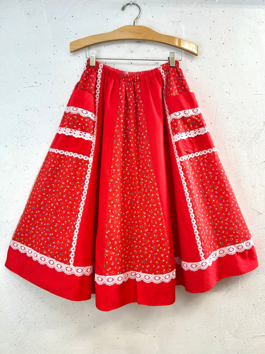 ’70s Vintage Reversible Patchwork Skirt 〜carefree fashions〜MADE IN USA[H33528]