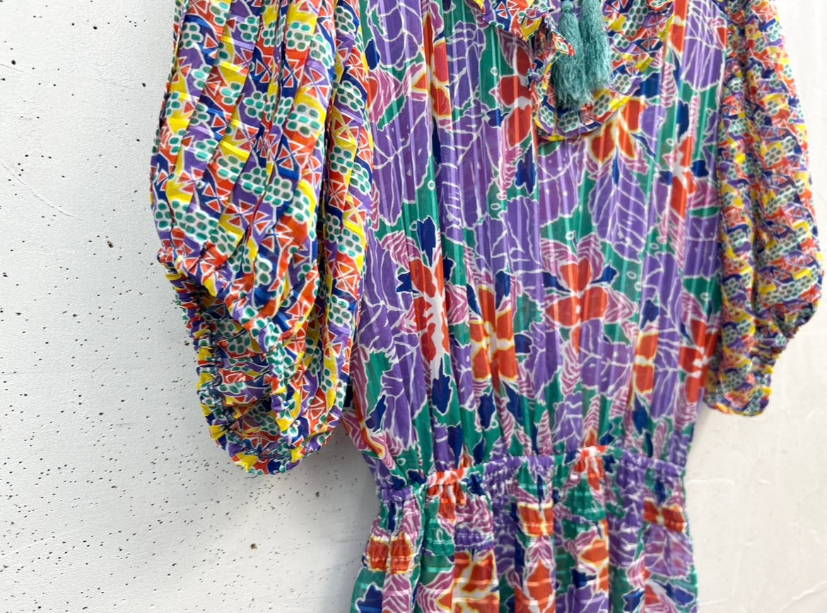 ’80s Vintage Ruffle Dress 〜 Mosaic〜 [D32042]