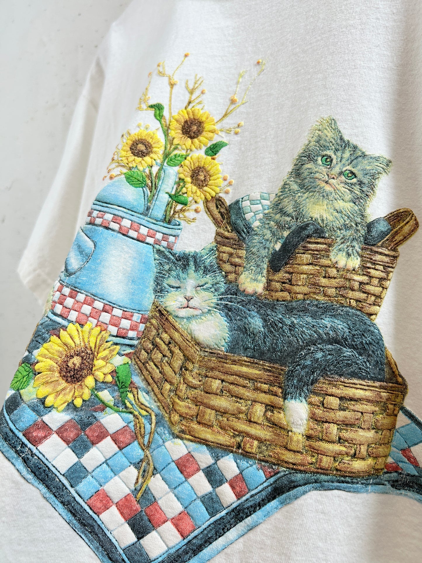 Vintage T SHIRT Cat and Sunflower [H30827]