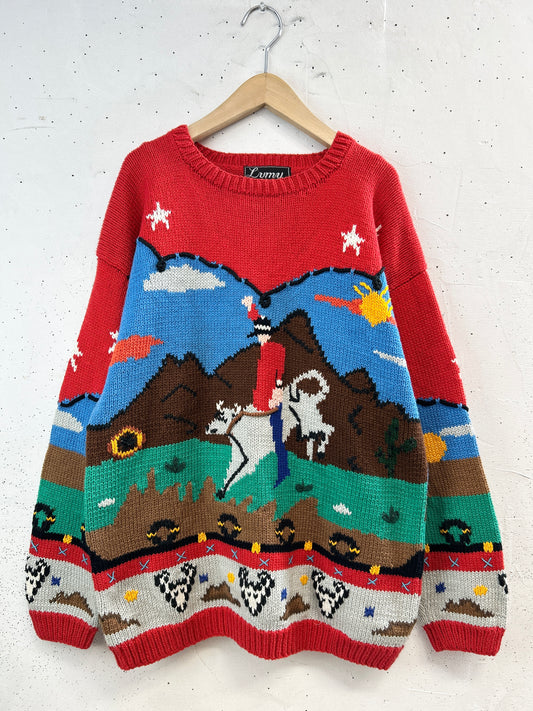 Vintage Cotton Knit Sweater 〜Hand Knitted in Peru 〜[C31742]