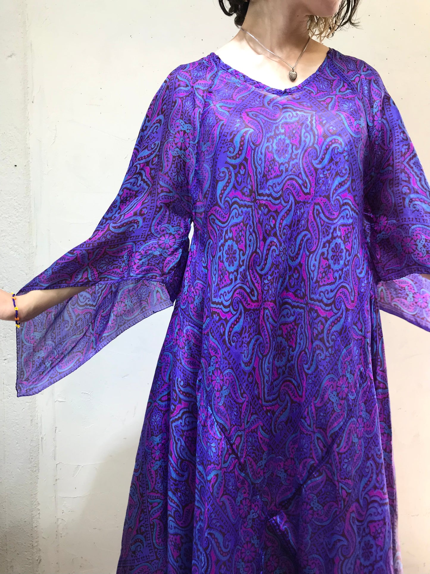 ’70s Vintage Indian Silk Dress [G24577]