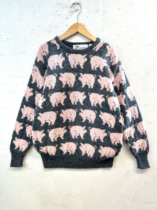 Vintage Fancy Knit Sweater 〜borderglen〜 MADE IN THE UNITED KINGD0M [L31085]