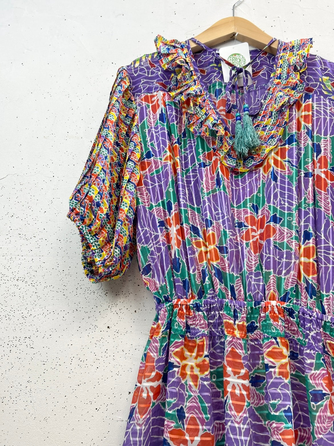 ’80s Vintage Ruffle Dress 〜 Mosaic〜 [D32042]