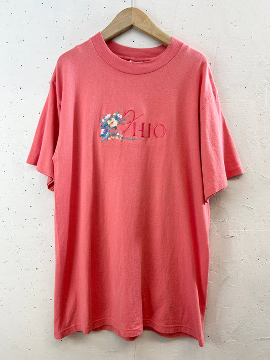 Vintage T SHIRT flower stitch [H30798]