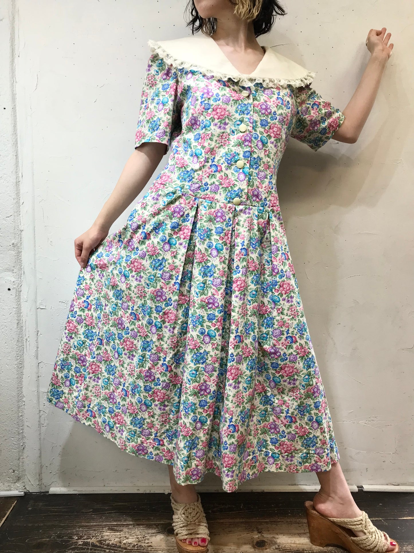 Vintage Big Collar Flower Dress [G24503]