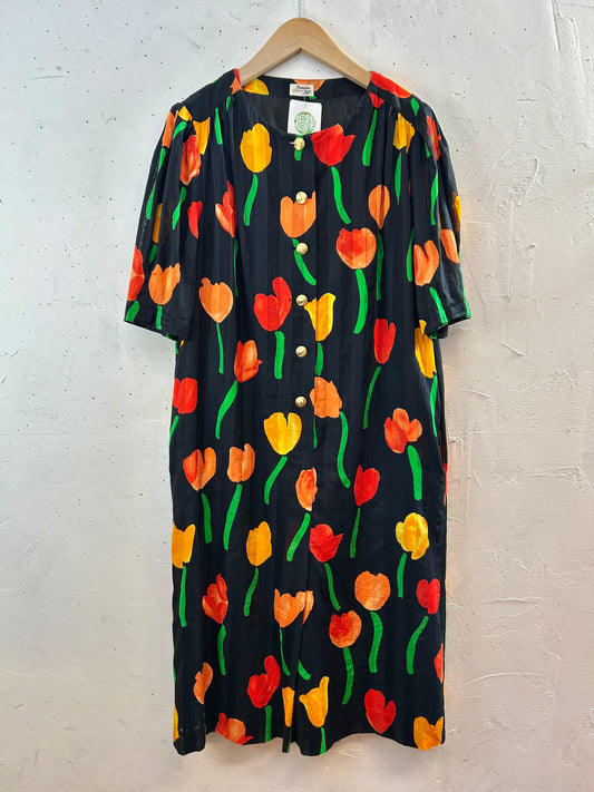 Vintage Tulip Pattern Dress MADE IN GERMANY [G30591]