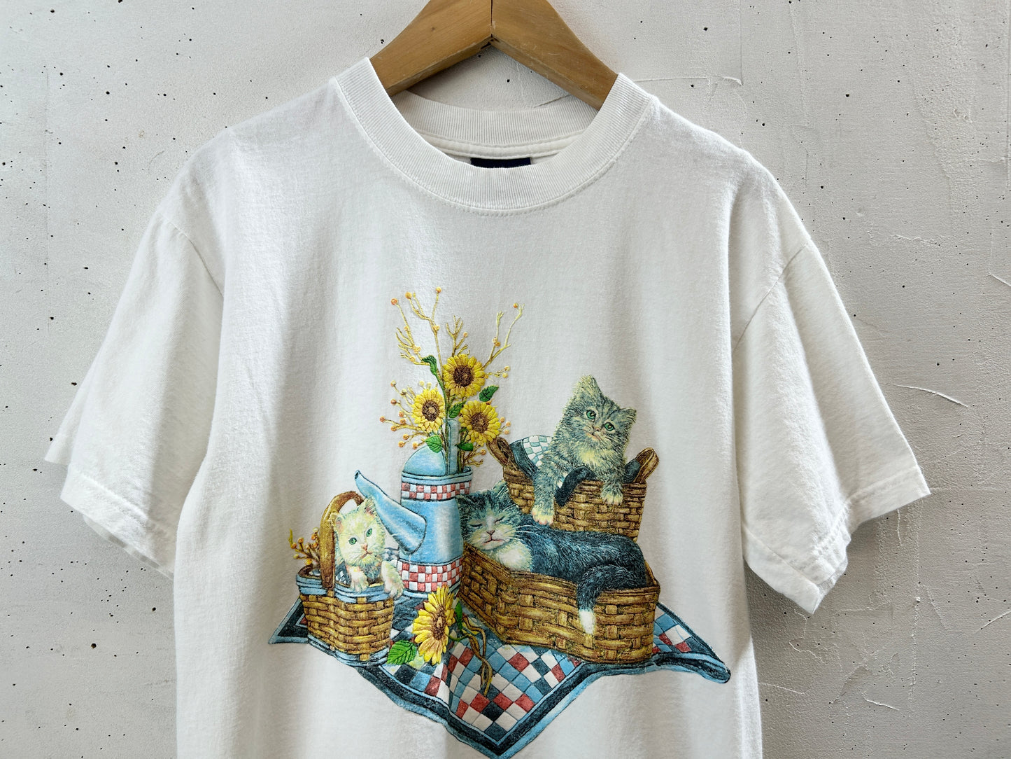 Vintage T SHIRT Cat and Sunflower [H30827]
