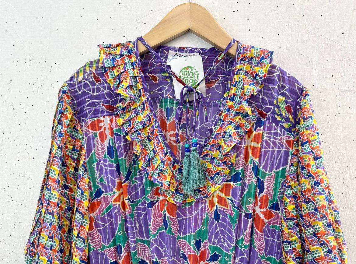 ’80s Vintage Ruffle Dress 〜 Mosaic〜 [D32042]