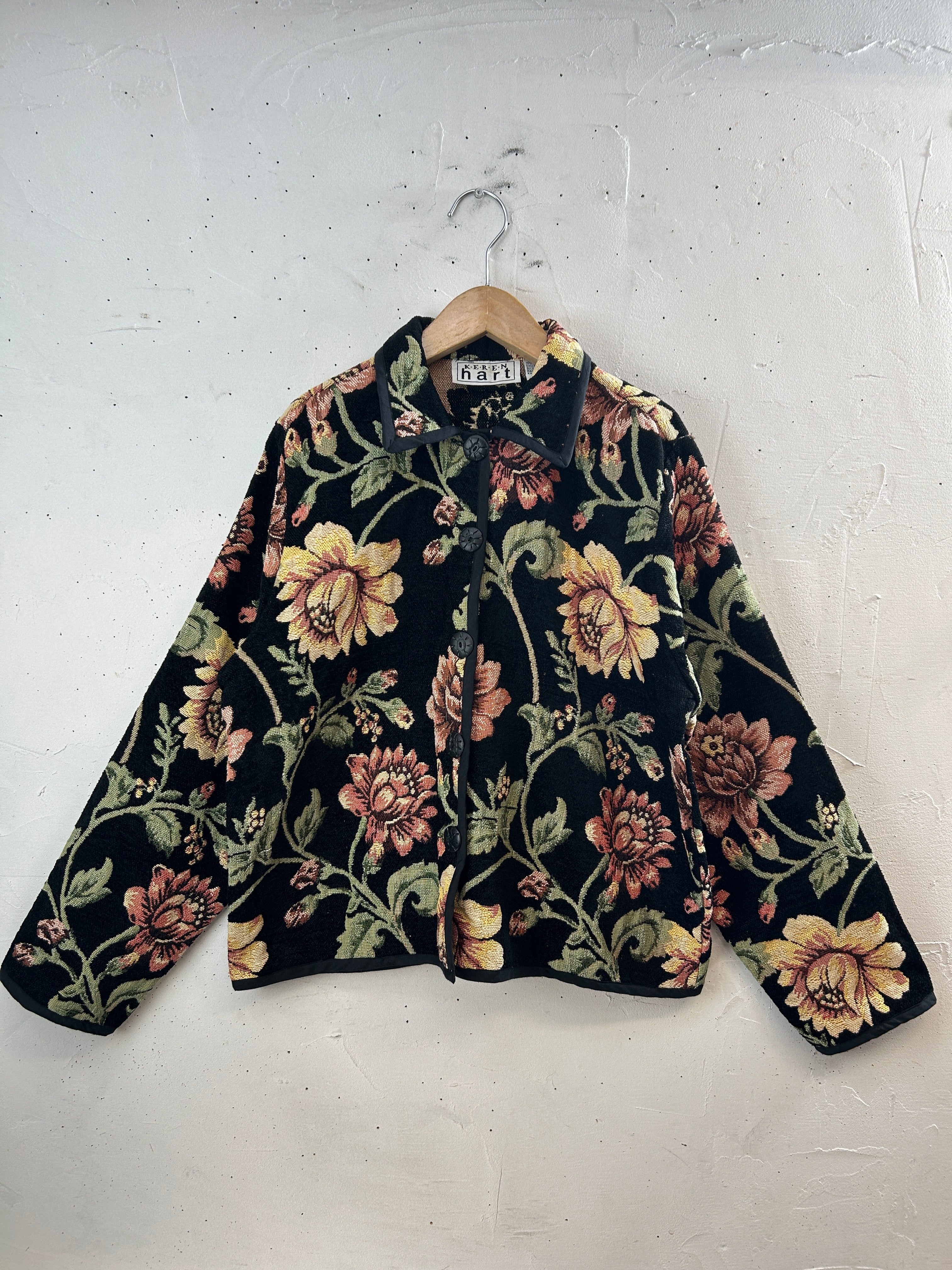 【VINTAGE】tapestry gobelins jacket 90s VINTAGE Floral Tapestry Blazer Jacket Size Large 90s Autumn
