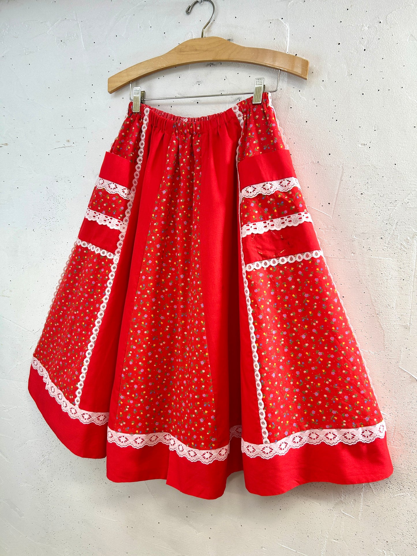 ’70s Vintage Reversible Patchwork Skirt 〜carefree fashions〜MADE IN USA[H33528]