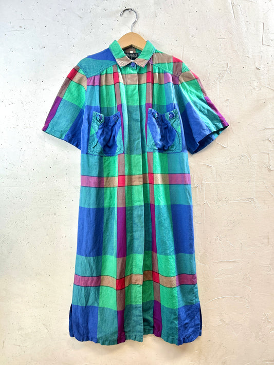Vintage Plaid Dress MADE IN ITALY [H30979]