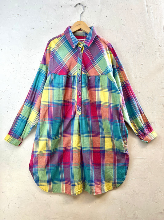 Vintage Plaid Dress MADE IN PORTUGAL [I3103]