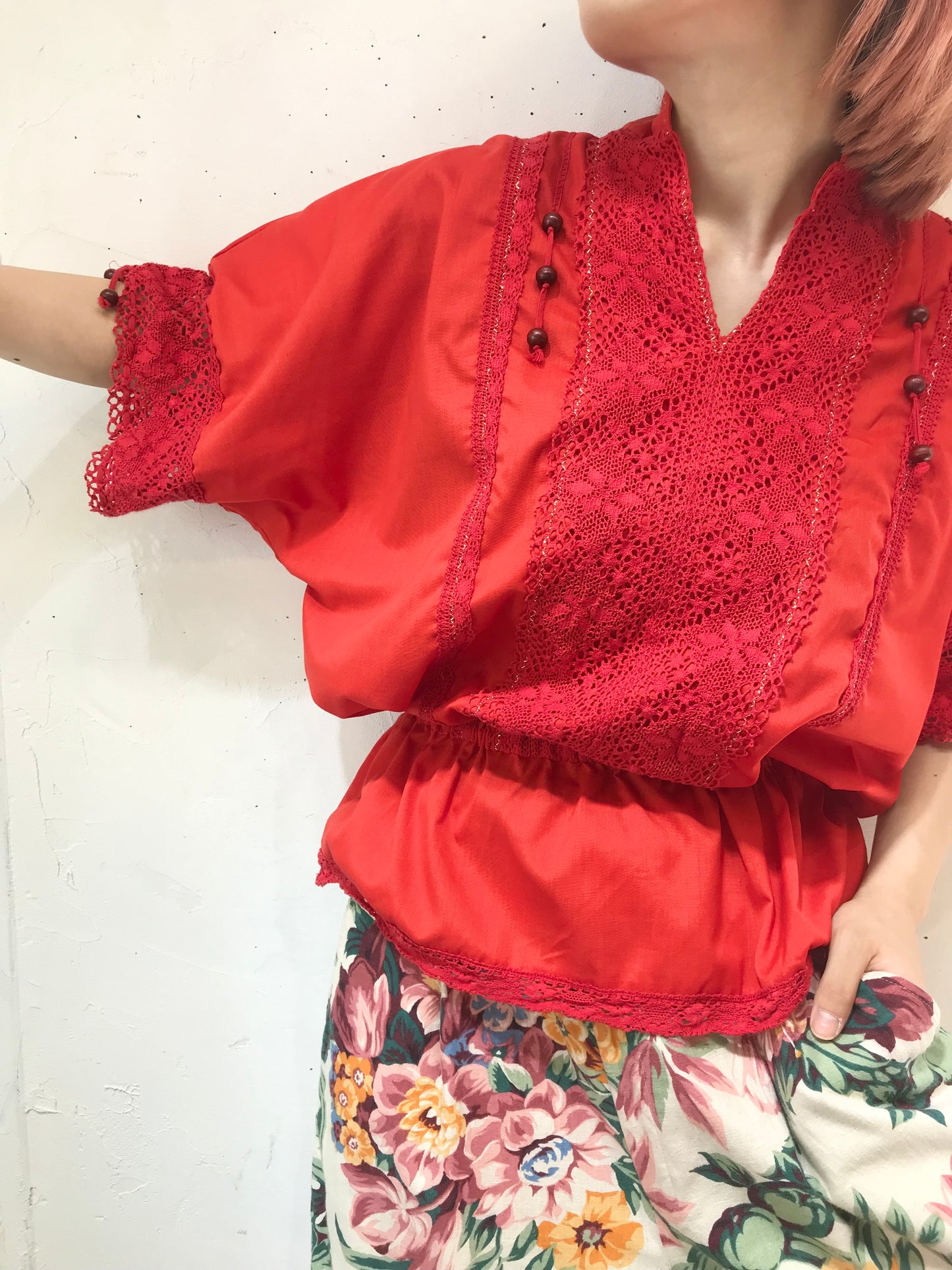 Vintage Crochet Lace Blouse 〜MADE IN ITALY〜[G24621]