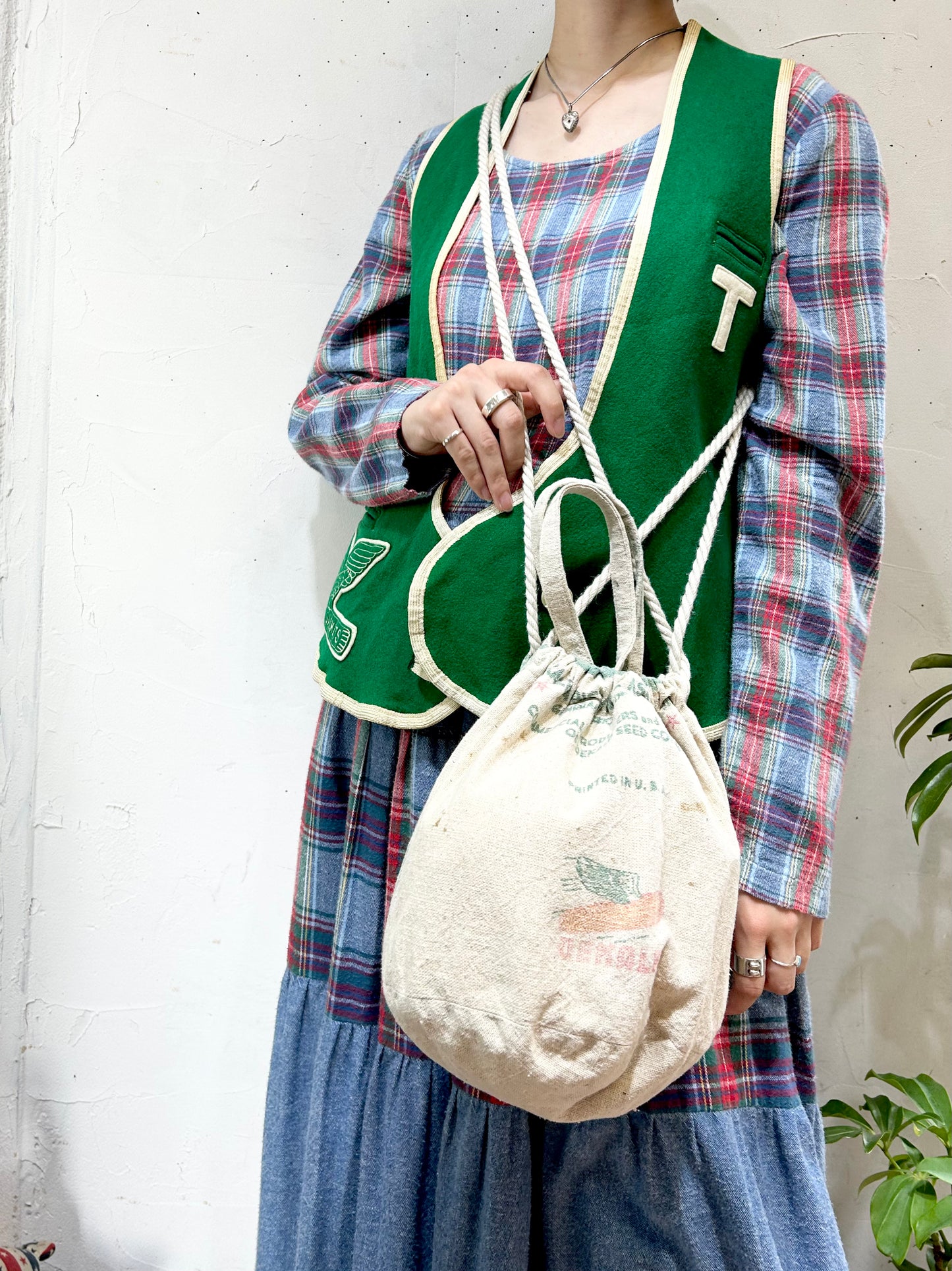 Vintage Feed Sack Pouch Bag 〜Amy Nina〜 [I25120]