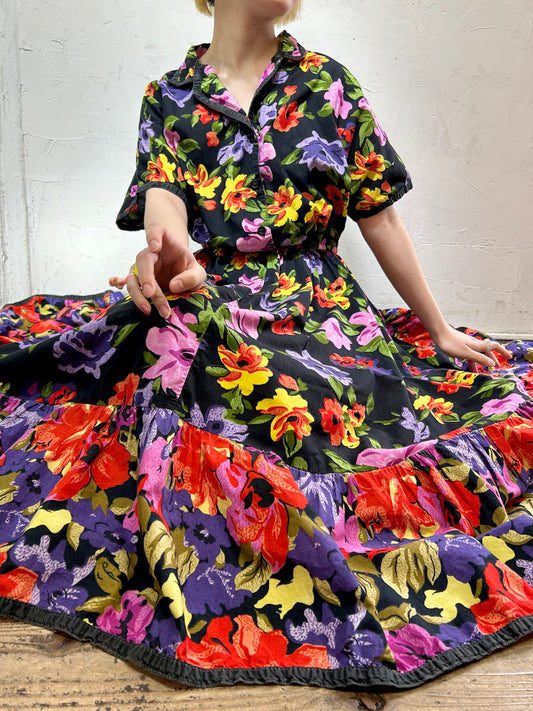 Vintage Flower Cotton Dress [C26641]