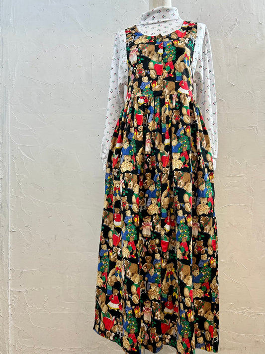 Vintage Xmas Over Dress MADE IN USA [J28766]