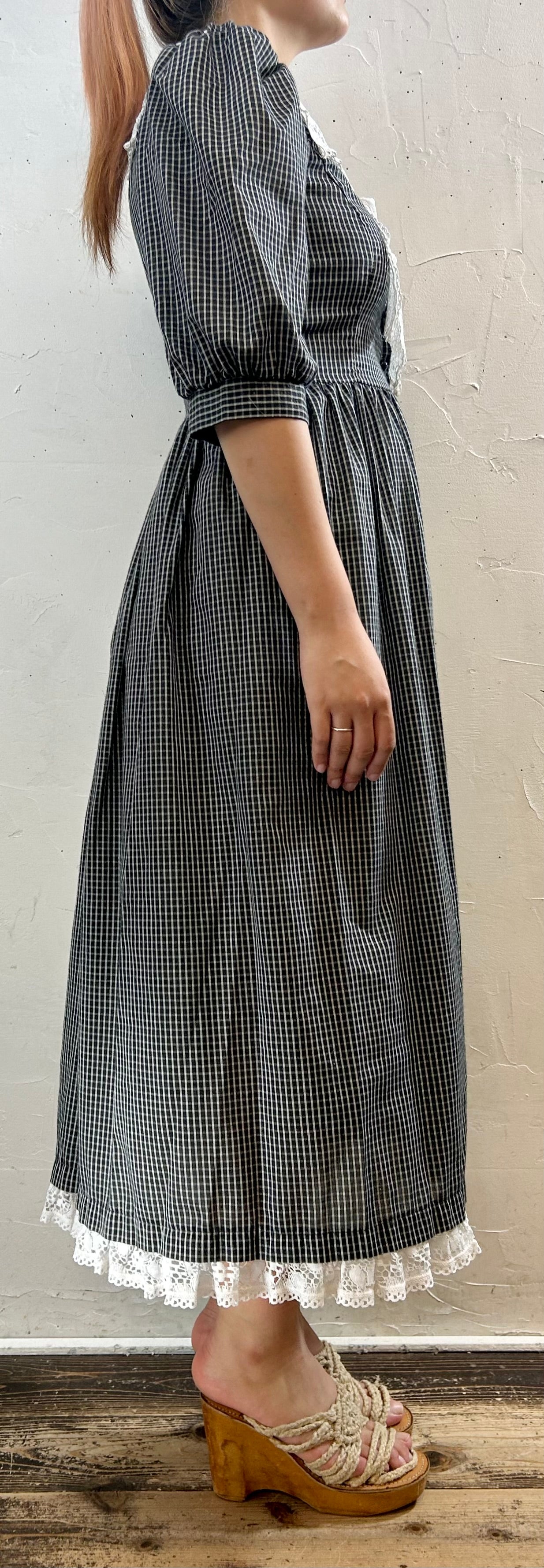 '70s Vintage Gingham Plaid Dress 〜Misty Lane〜 [F27671]