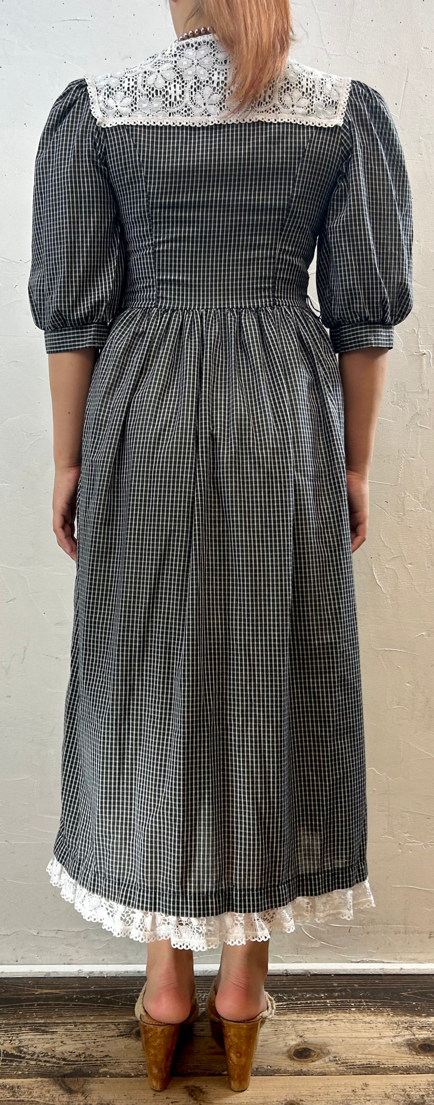 '70s Vintage Gingham Plaid Dress 〜Misty Lane〜 [F27671]